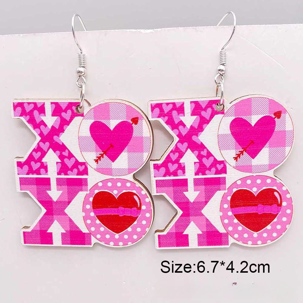 Wholesale Valentine's Day Wooden Earrings Pink Dwarf Leopard Pattern Heart Earrings